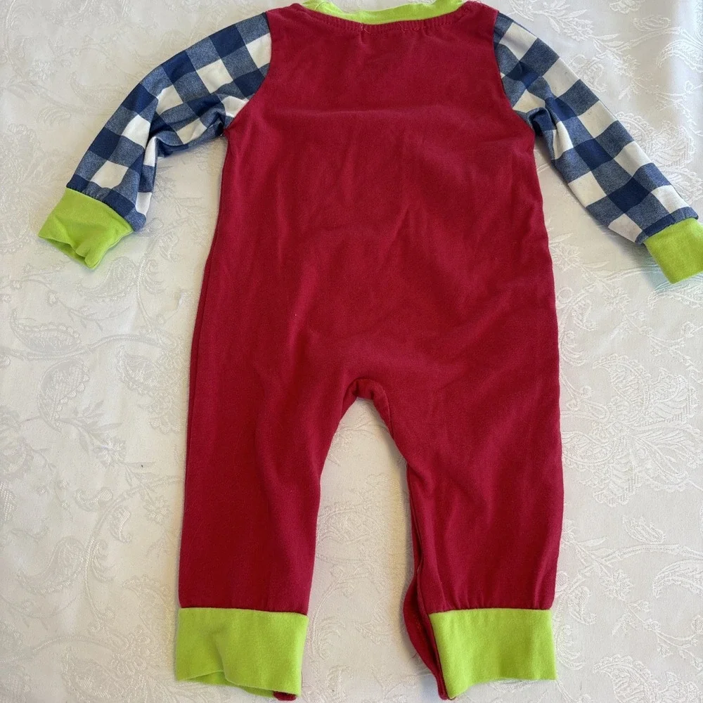 Boutique Marie Nicole Christmas red and Green Embroidered‎ romper one-piece 0-3M